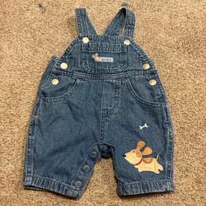 Vtg Carter's Baby Boy Newborn Puppy Dog Overalls Jean Denim Bone Coveralls